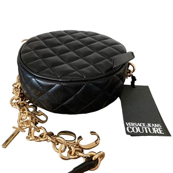 Versace Jeans Couture Quilted Rounded Crossbody Bag Gold-tone Chain Logo Charms - Picture 6 of 13